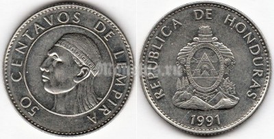монета Гондурас 50 центаво 1991 год