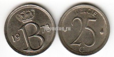 Монета Бельгия 25 сантимов 1973 год BELGIE