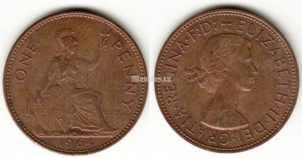 монета Великобритания 1 пенни 1964 год