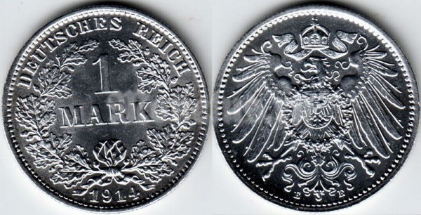 монета Германия 1 марка 1914 год E