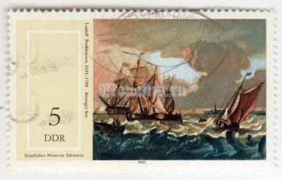 марка ГДР 5 пфенниг ""Moving Sea" (L. Backhuysen)" 1982 год Гашение