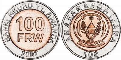монета Руанда 100 франков 2007 год