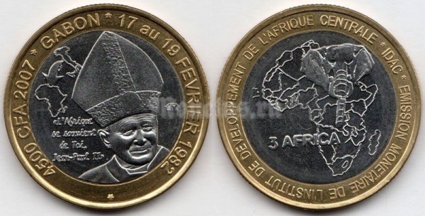 Монета Габон 3 африка/4500 франков 2007 год - Иоанн Павел II