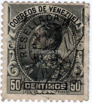 марка Венесуэла 50 сентимо "Simón Bolívar" 1900 год надпечатка