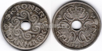монета Дания 5 крон 1999 год