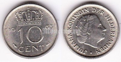 монета Нидерланды 10 центов 1963 год