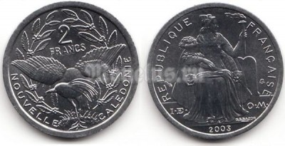 Монета Новая Каледония 2 франка 2003 год