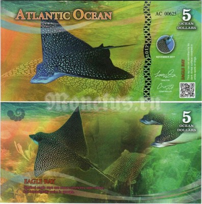 Бона Атлантический океан 5 долларов 2017 год Обыкновенный скат Орляк