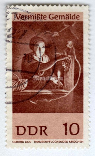 марка ГДР 10 пфенниг ""Girl with grapes", Gerald Dou" 1967 год Гашение