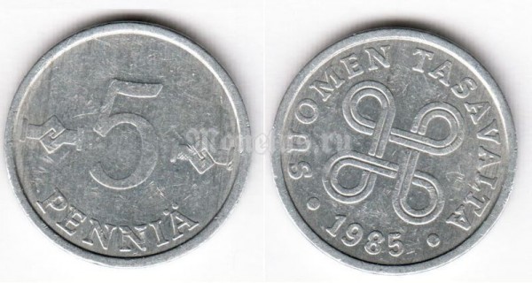 монета Финляндия 5 пенни 1985 год