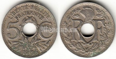 монета Франция 5 сантимов 1936 год
