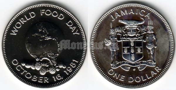 монета Ямайка 1 доллар 1981 год Международный день продовольствия FAO
