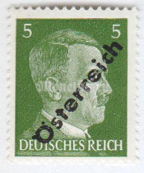 марка Австрия 5 рейхспфенинг "Overprint German stamp Hitler" 1945 год