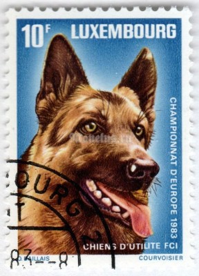 марка Люксембург 10 франков "German Shepherd (Canis lupus familiaris)" 1983 год Гашение