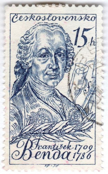 марка Чехословакия 15 геллер "F. Benda (1709-1786), composer" 1959 год Гашение