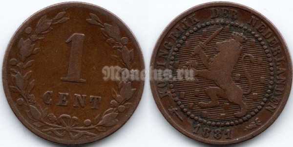монета Нидерланды 1 цент 1881 год