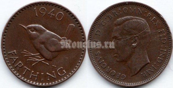 монета Великобритания 1 фартинг 1940 год