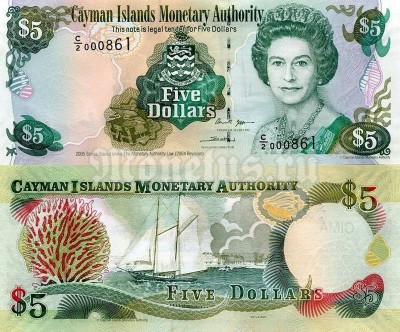 бона Каймановы острова 5 долларов 2009 год 