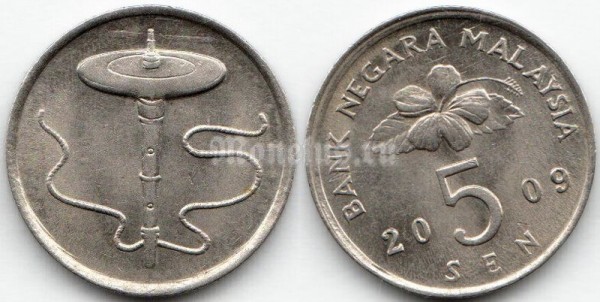 монета Малайзия 5 сен 2009 год