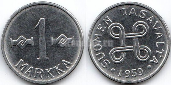 монета Финляндия 1 марка 1959 год
