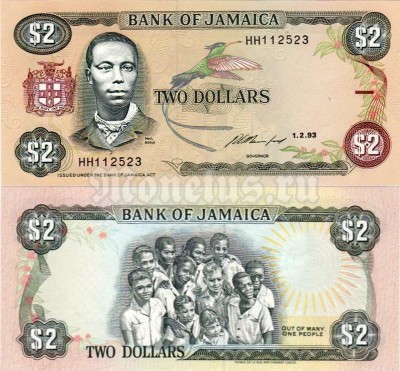 бона Ямайка 2 доллара 1993 год