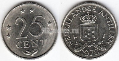монета Нидерландские Антиллы 25 центов 1978 год