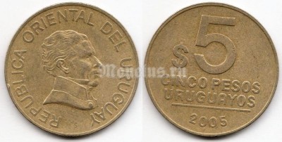 монета Уругвай 5 песо 2005 год