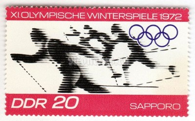 марка ГДР 20 пфенниг "Cross-Country Skiing" 1971 год 