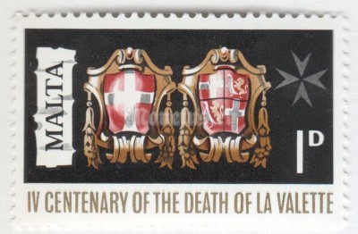 марка Мальта 1 пенни "Arms of Order of St. John of Jerusalem and La Valette" 1968 год
