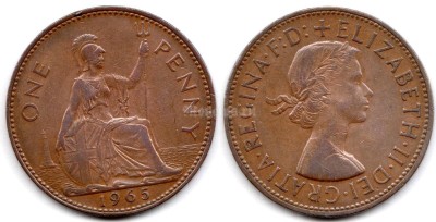 монета Великобритания 1 пенни 1965 год