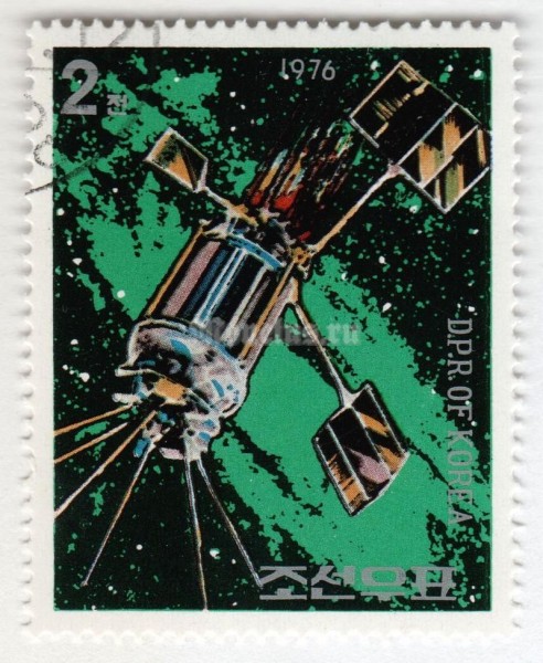 марка Северная Корея 2 чона "Satellite" 1976 год Гашение