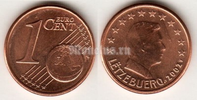 монета Люксембург 1 евро цент 2002 год