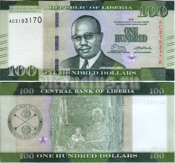 банкнота Либерия 100 долларов 2016 год