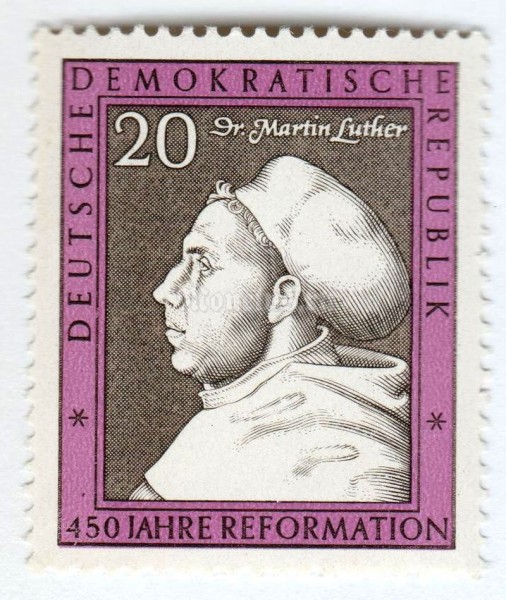 марка ГДР 20 пфенниг "Martin Luther (1483-1546)" 1967 год 