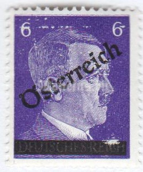 марка Австрия 6 рейхспфенинг "Overprint German stamp Hitler" 1945 год