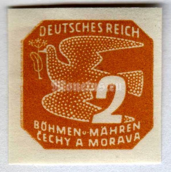марка Богемия и Моравия 2 геллера "Stylized dove" 1943 год