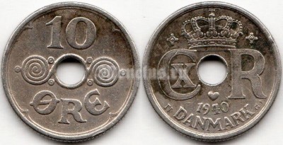 монета Дания 10 эре 1940 год