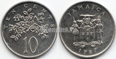 монета Ямайка 10 центов 1987 год