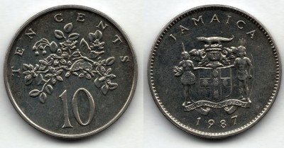 монета Ямайка 10 центов 1987 год