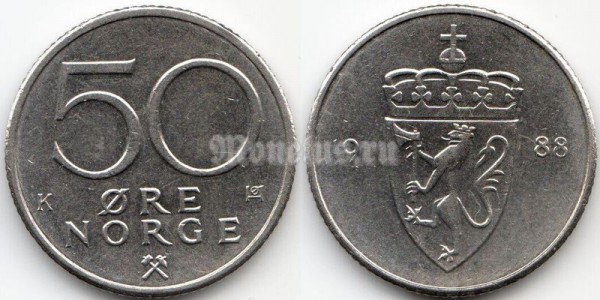 монета Норвегия 50 эре 1988 год