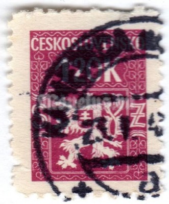 марка Чехословакия 1,20 кроны "Coat of Arms" 1945 год Гашение