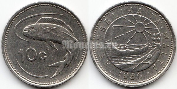 монета Мальта 10 центов 1986 год