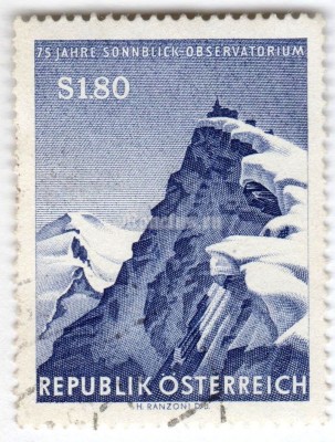 марка Австрия 1,80 шиллинга "Observatory Sonnblick, 75th anniversary" 1961 год Гашение