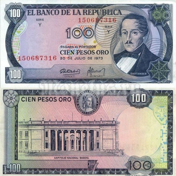 бона Колумбия 100 песо 1973 год