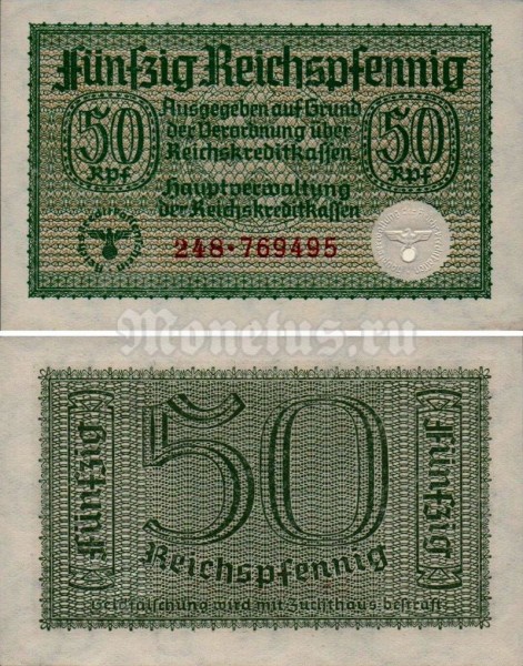 банкнота Германия 50 пфеннингов 1940 год