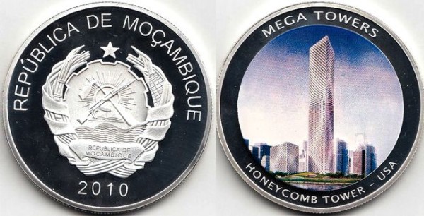 Мозамбик монетовидный жетон 2010 год - Cотовидная башня в США
