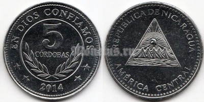 монета Никарагуа 5 кордоб 2014 год