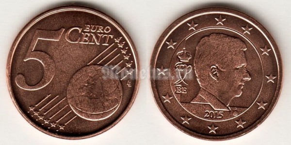 монета Бельгия 5 евро центов 2015 год