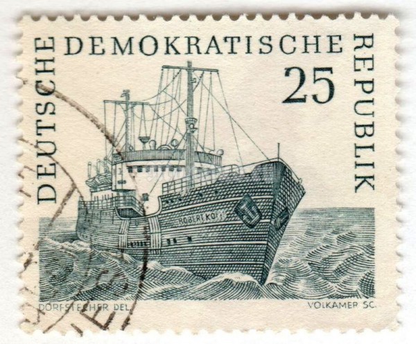 марка ГДР 25 пфенниг "Processing vessel" 1961 год Гашение