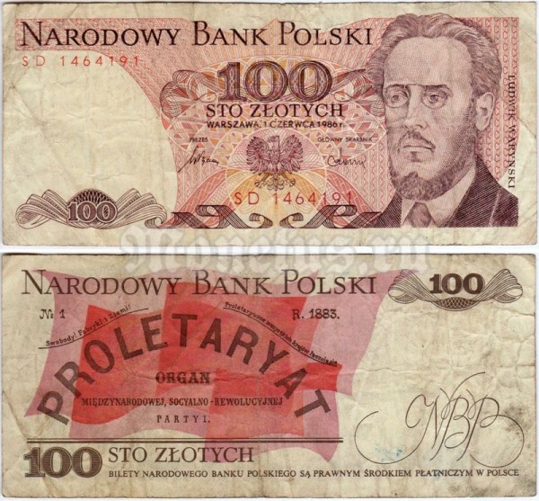 Банкнота Польша 100 злотых 1986 год F